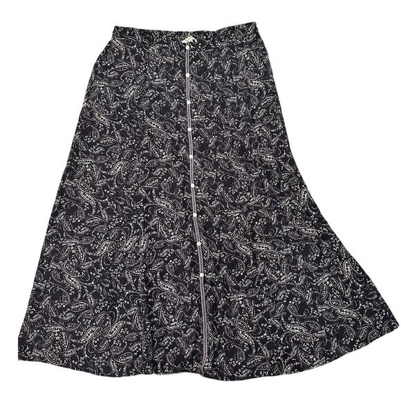 Handkerchief Paisley Print Button Front Maxi Skirt, Navy, size M - Picture 1 of 6